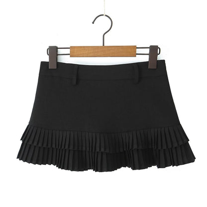 Professional Women's Pleated Mini Skirt - Polyester Stitching Design (3 Colors, S-L, Splicing Elements)
