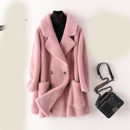 Women's Mid-length Loose Wool Sheep Shearing Coat