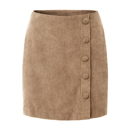 Professional Women's Corduroy High Waist Slim Hip Skirt - Polyester A-Line (3 Colors, S-XL, Fresh Sweet)