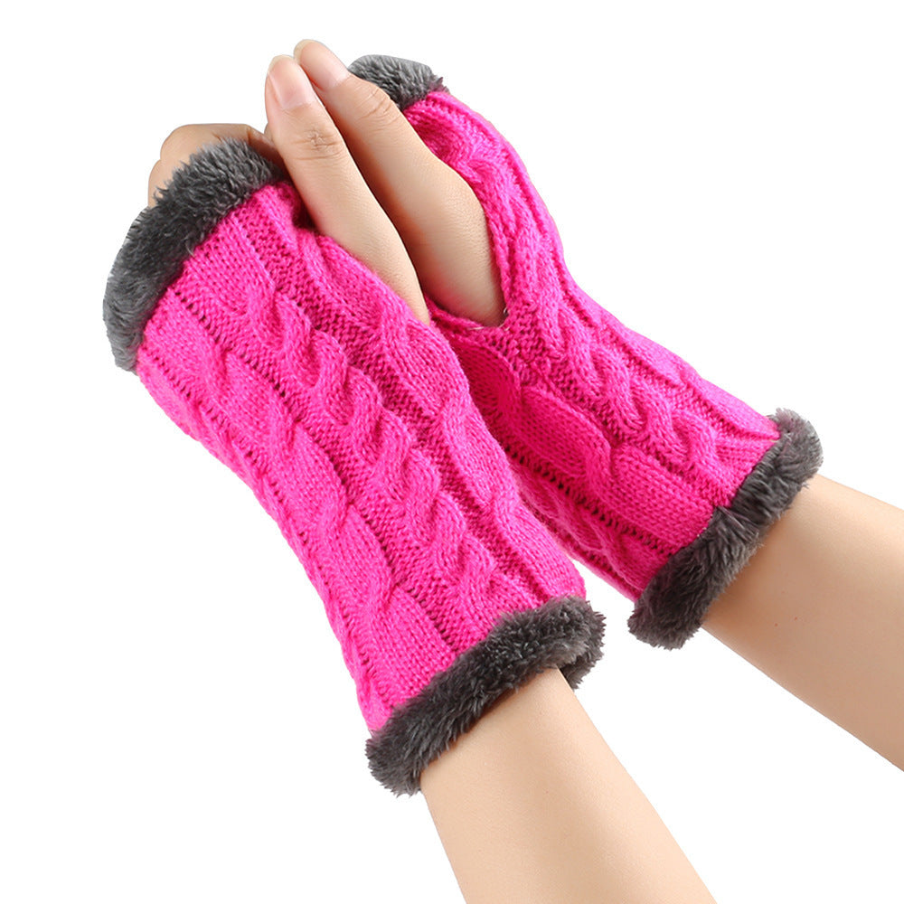 Gants en peluche d'hiver pour femmes, tricotés sans doigts, en polaire, chauds et épais, en laine