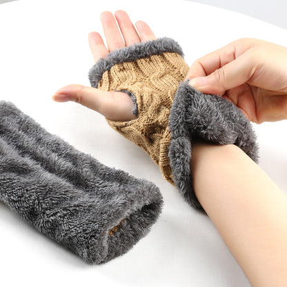 Gants en peluche d'hiver pour femmes, tricotés sans doigts, en polaire, chauds et épais, en laine