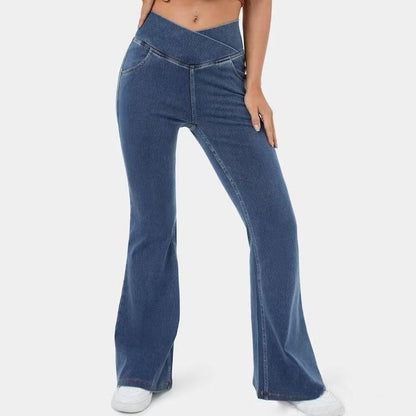 Pantalon à bas de cloche en Denim Imitation haute, pantalon à bas de cloche pour femmes européennes et américaines