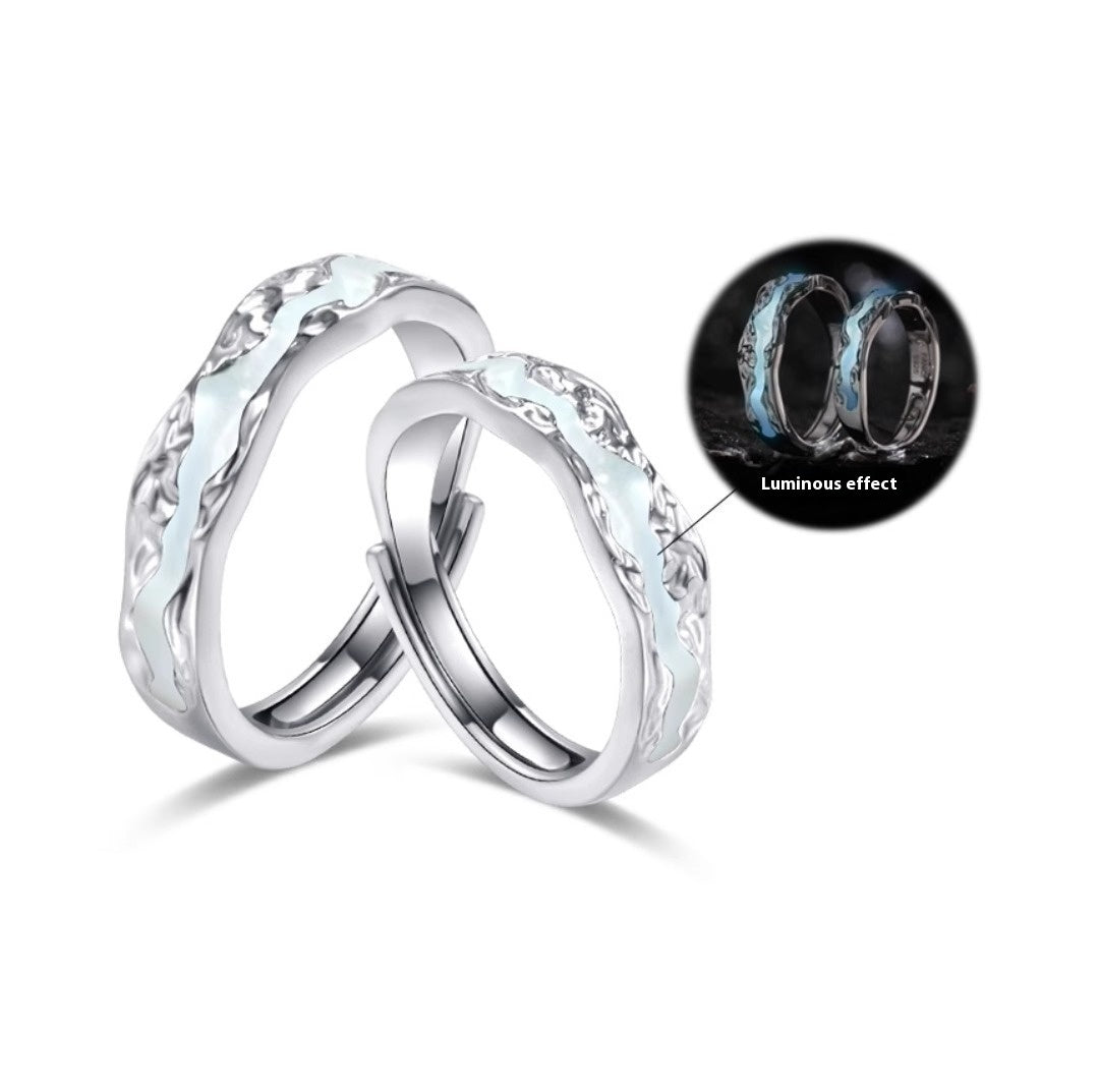Ljusårsparringar i 925 sterling silver med självlysande kall norrsken, öppen emalj för män och kvinnor