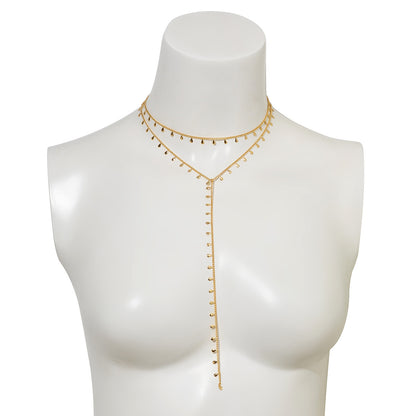 Collier minimaliste à double couche avec pompon et gouttes d'eau pour femme