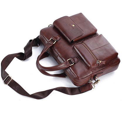 Men's Genuine Leather Briefcase Top Layer Cowhide Messenger Bag