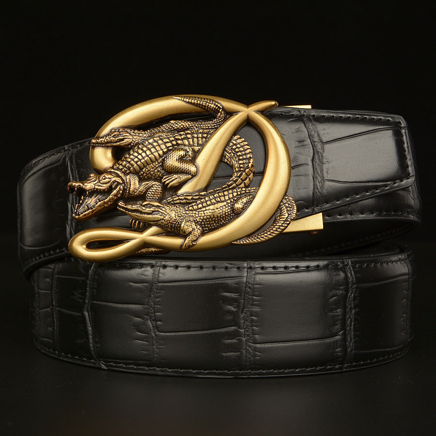 Men's Crocodile Buckle Belt Real Cowhide Automatic - Exotic Luxury