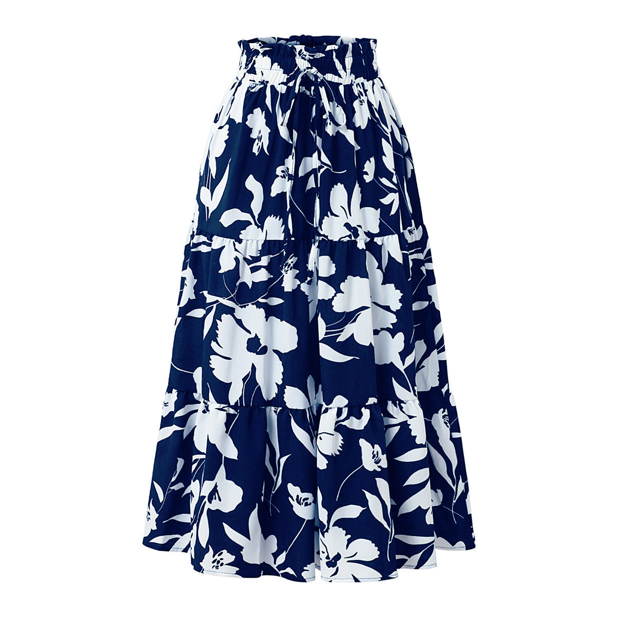 Professional European American Printed A-Line Pleated Skirt - Polyester Floral (5 Colors, S-XL, Commuting Style)