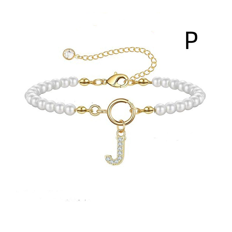 2024 Nytt Mode Toggle Lock Initial Armband Kvinnor AZ Bokstav Hänge 6mm Pärlarmband För Kvinnor Smycken Gåva