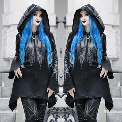 Halloween Cosplay Hoodie Women's Punk Black Long Hooded Printed Sweater