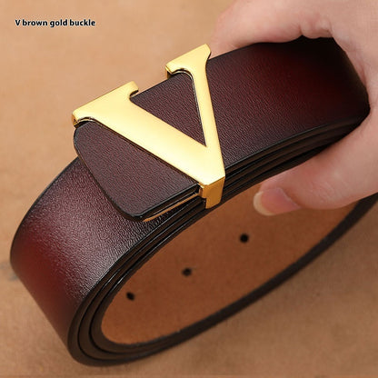 Men's Retro Smooth Genuine Leather Letter V Belt - Vintage Distinction