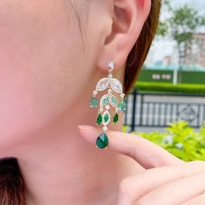 Industries Color Water Drop Zircon Tassel Earrings