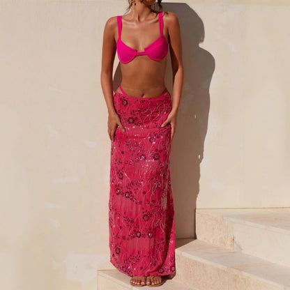 Beaded And Sequined Embroidered Bodycon Skirt Womens Long Skirt