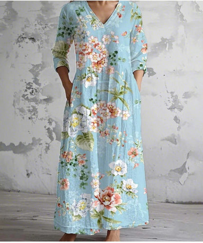 Casual Women's Fashion Floral Print Mid-length Dress