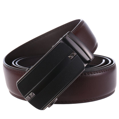 Ceinture à boucle automatique en cuir de vachette à deux couches pour hommes