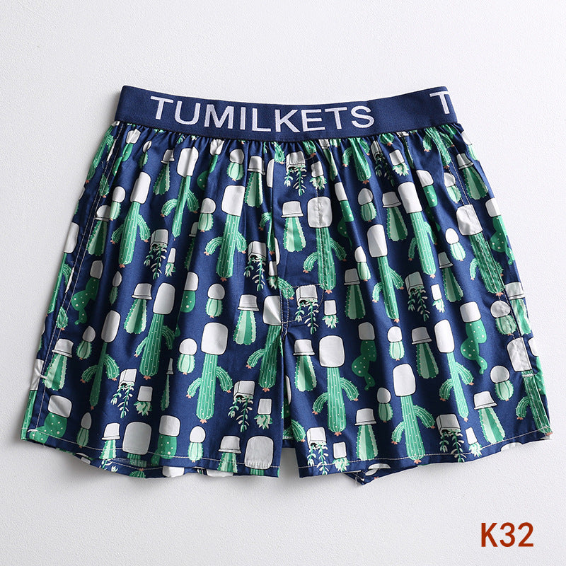 Men's Printed Boxer Shorts Loose Shorts Home Boxer Briefs Cotton