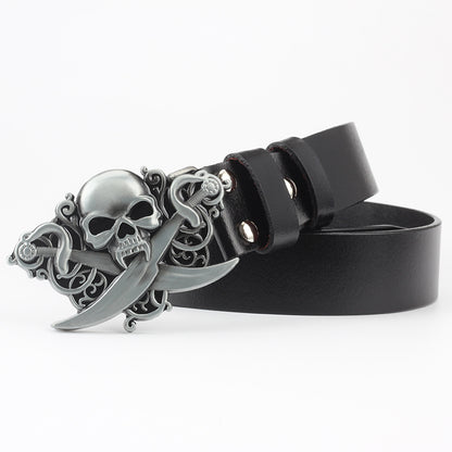 Men's Casual Skull Decorative Two-Layer Cowhide Belt - Rebellious Style