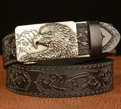 Men's Self-Buckled Leather Belt Personalized Carved Casual Jeans - Unique Character