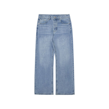 Washed Distressed A- Line Loose Straight Jeans
