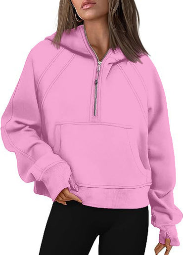 Sweat-shirt à capuche avec poche pour femme, haut de Sport ample, à manches longues, avec fermeture éclair, tenue d'hiver et d'automne