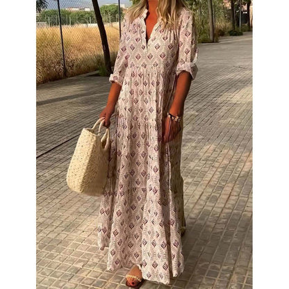 Vintage Standing Neck Oversized Fashionable Loose Fitting Dress