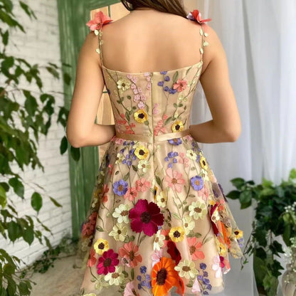 Robe d'été brodée de fleurs en trois dimensions, mode douce, ligne a, bretelles, vêtements pour femmes