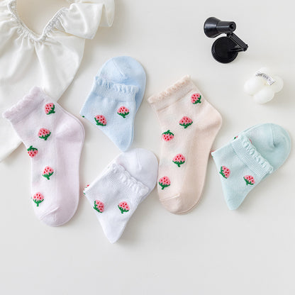 Chaussettes Fraises Chaussettes Fines Enfant Fille Tube Moyen