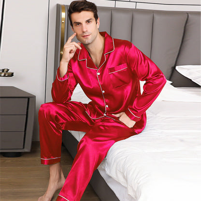 Ice Silk Men's Long Sleeve Loose Plus Size Pajamas Suit
