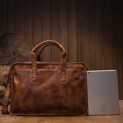 Porte-documents de voyage vintage en cuir première couche pour hommes