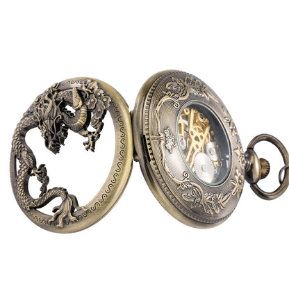 Retro Design Hollow Dragon Roman Literal Manual Manipulator Pocket Watch