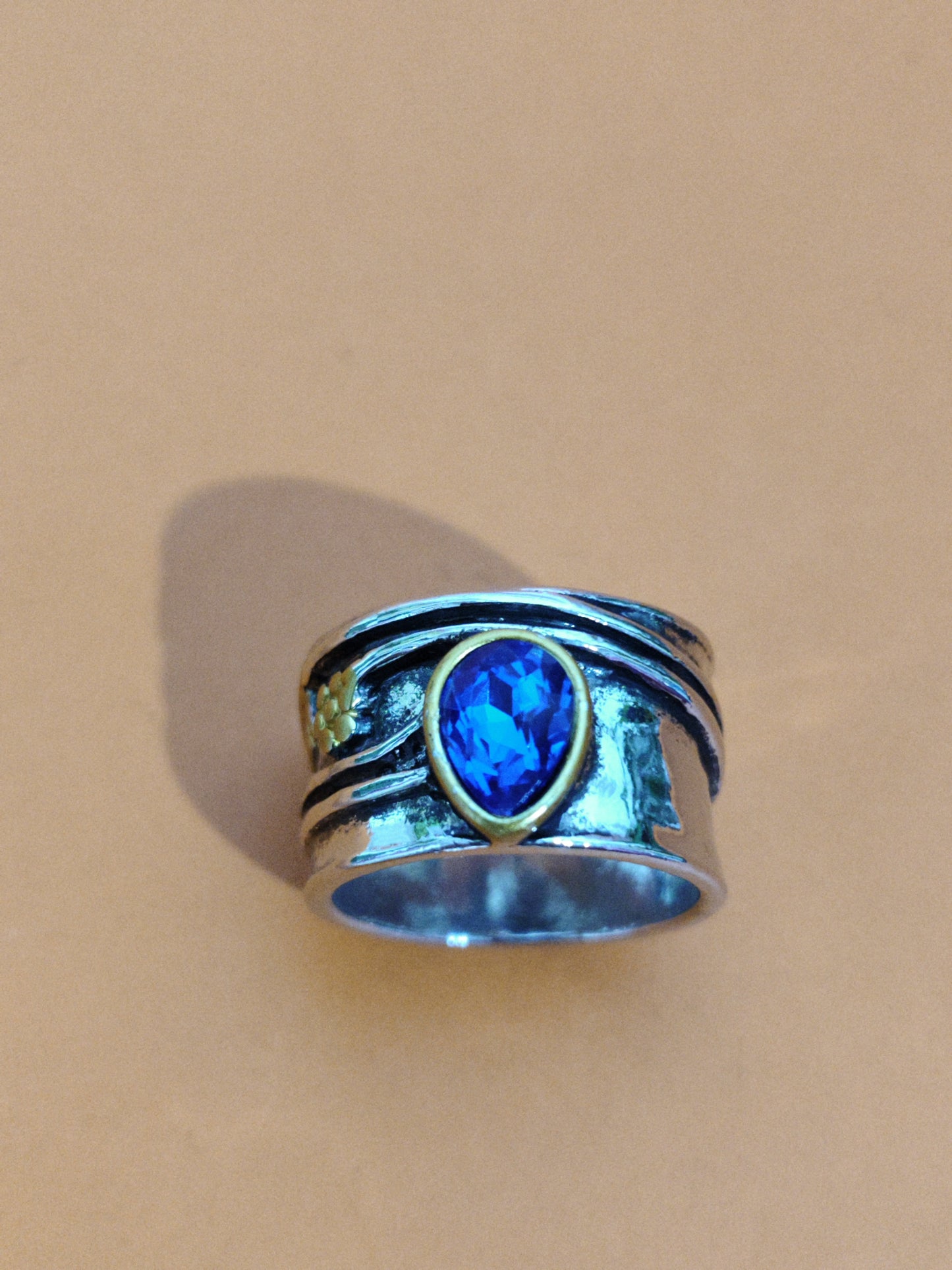 Aquamarine Ring  Water Drop Two-tone Alloy