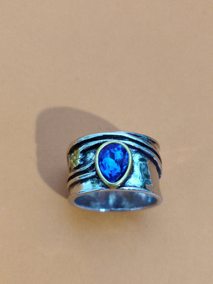 Aquamarine Ring  Water Drop Two-tone Alloy