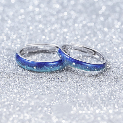 Blue Starry Sky Lovers Rings For Men And Women