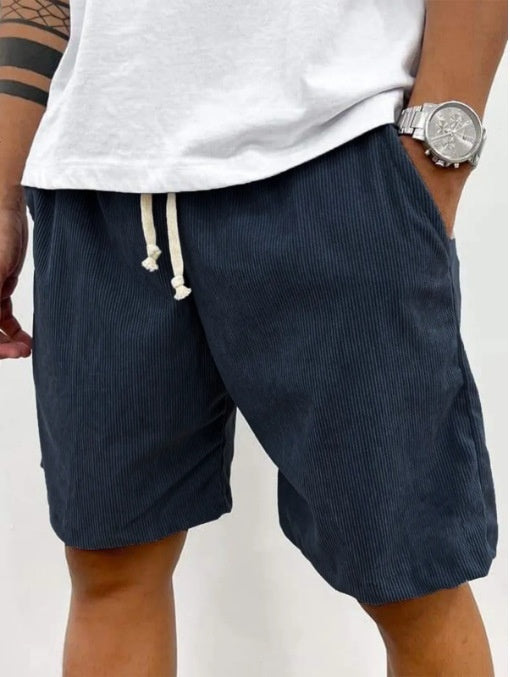 Men's Corduroy Shorts With Drawstring Fashion Casual Pockets Pants Summer