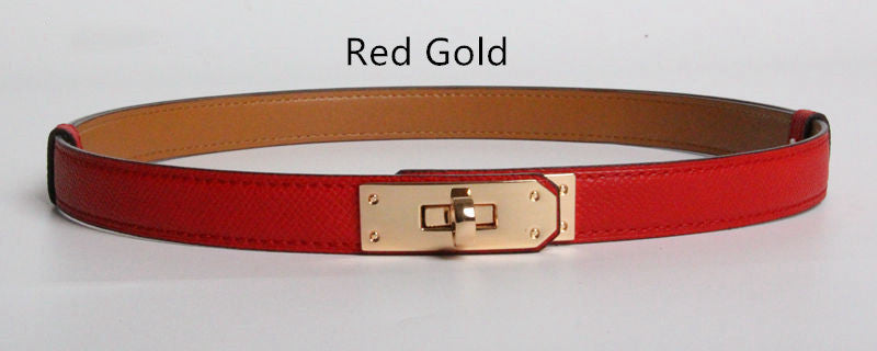 High Quality Women Real Leather 1.8cm Width Belts Golden