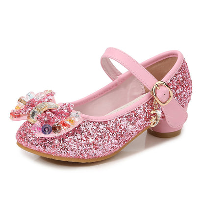 Chaussures à talons hauts pour filles, chaussures de princesse en cristal pour enfants moyens et grands