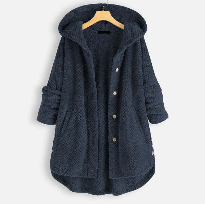 Women's Fashion Temperament Pure Color Hooded Double-sided Velvet Sweatshirt Coat