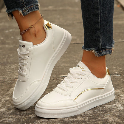 Women's White Lace-Up Thick Sole Casual Flats