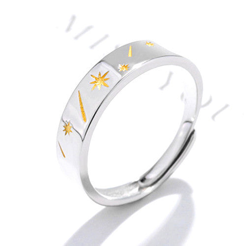 Moon Star S925 Silver Enkla Studentringar För Män Och Kvinnor Parringar Öppning Justerbara
