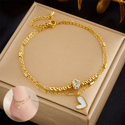 Modesmycken Boho Klassisk Kärlek Hjärta Fotledskedja Dubbelskiktad Kedja Armband Fotlänk Charm Tofs Benkedja På Fotkedja Kvinnor Festsmycken Accessoarer