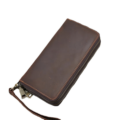 Portefeuille pour hommes en cuir véritable mode rétro Long portefeuille