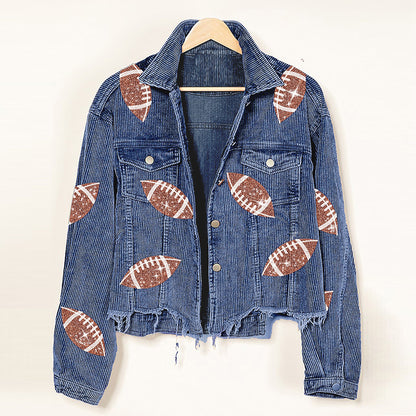 Veste en velours côtelé à la mode, veste de Baseball imprimée Rugby, hauts d'automne et d'hiver pour femmes