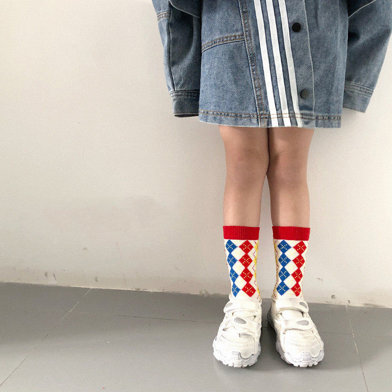 Striped Rainbow Plaid Children's Socks Cotton Children's Tube Socks