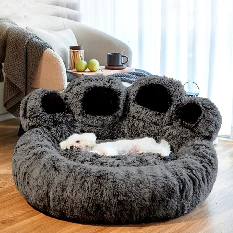 Lit rond pour chien et chat, grand tapis pour animaux de compagnie, longue peluche, sommeil profond, chaud, en forme de patte d'ours, coussin Super doux, lits calmes