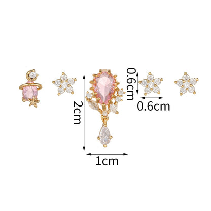 Zircon Ear Studs Five-piece Set