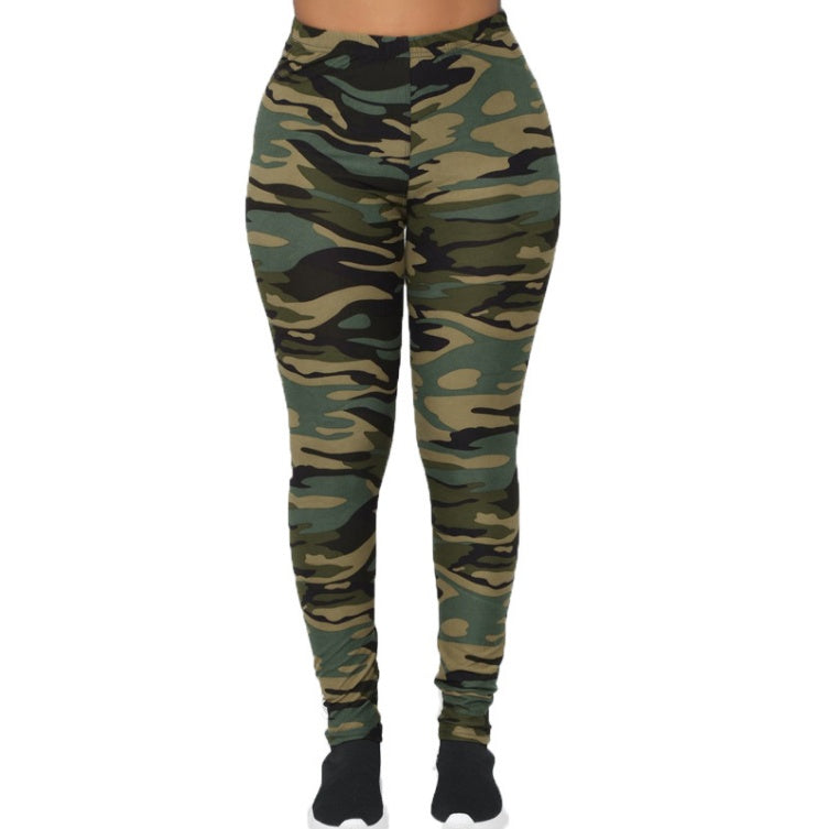 Pantalon Legging Décontracté Gris Imprimé Camouflage