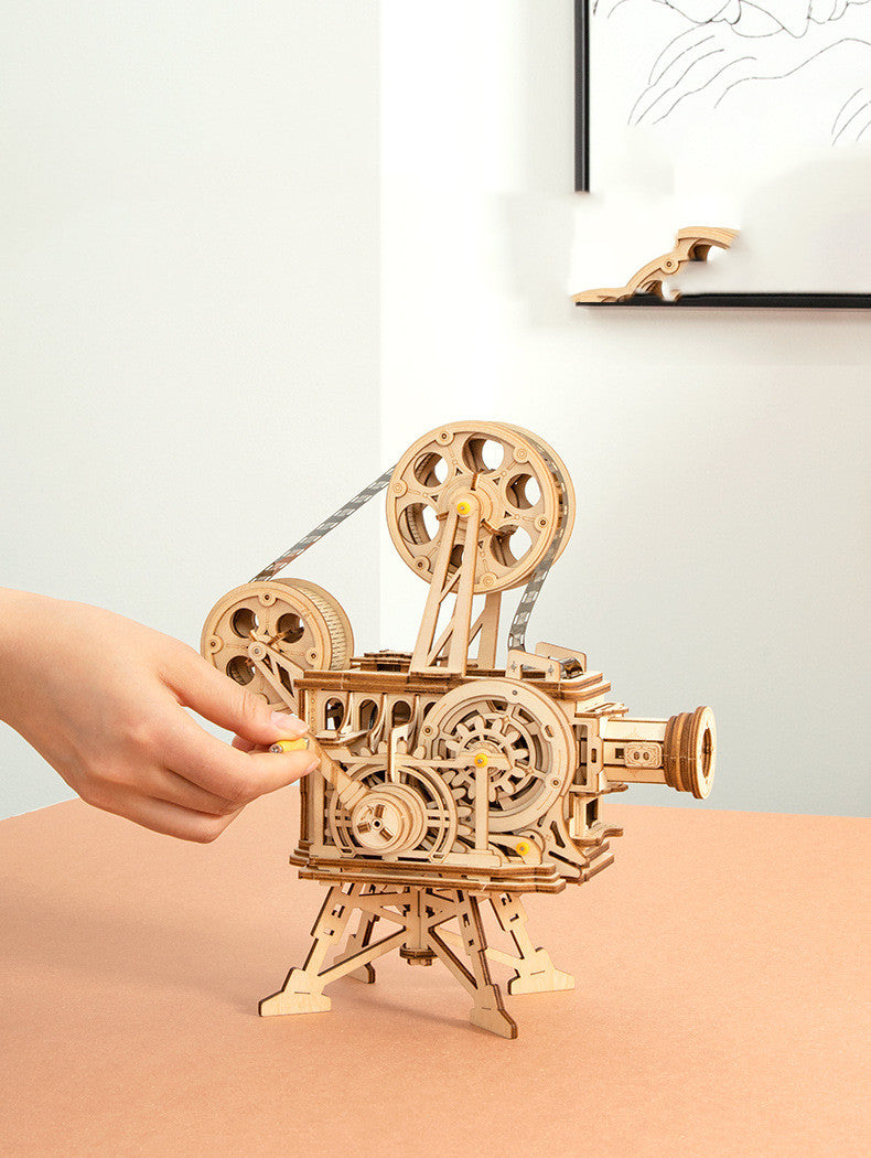 If The State KL501 601 Wooden Puzzles Play 3D Puzzle Assembling The Old Projector, The Pendulum Clock DIY Gift