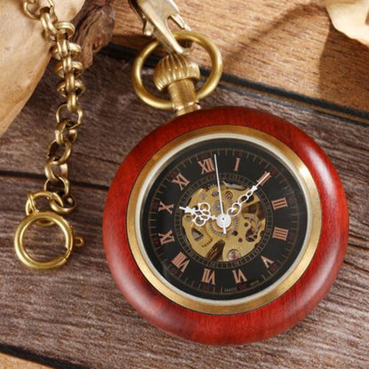 Montre de poche mécanique rétro en bois de cuivre rouge, échelle romaine