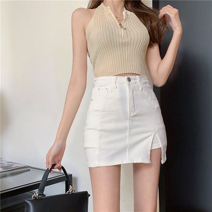 Professional Slit Denim Skirt - Cotton Construction (5 Color Options, XS-XL, Split Stretchy & Denim Designs)
