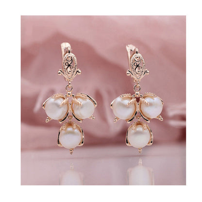 Ladies Flame Rose Gold Shell Pearl Earrings