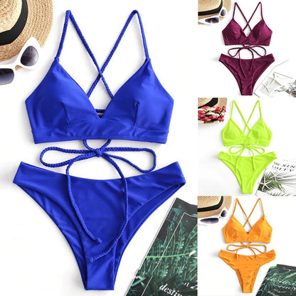 Solid Color Bikini Sexy Strappy Swimsuit
